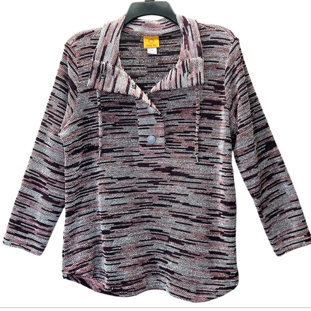 Ruby Rd. Button Snap Cowlneck Pullover Sweater To… - image 3